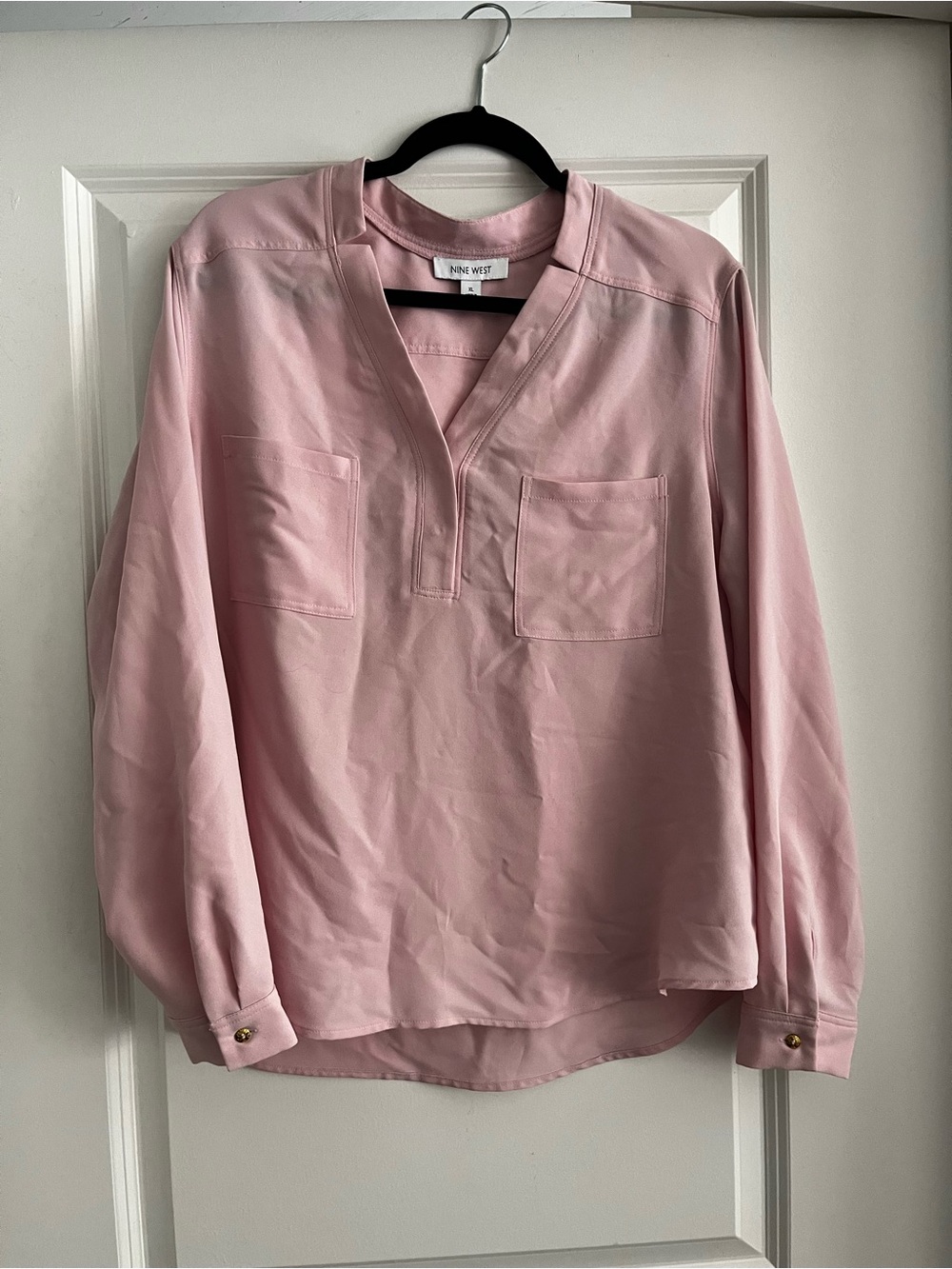 Nine West Pink Long-Sleeve Button-Down Style Shirt